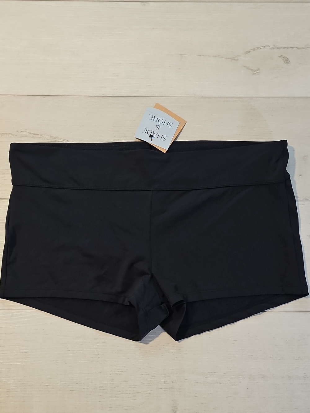 Shade & Shore Women's XL High Waist Tummy Control Swim Shorts in Jet Black